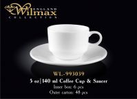 Wilmax 993039 Чашка для кави з блюдцем, 140мл (ціна за 1 компл, набір з 12 шт)