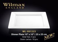 WILMAX 991223 Квадратная обеденная тарелка 25х25 см (цена за 1 шт, набор из 3 шт)