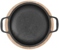 Чугунная порционная сковорода-крышка БИОЛ 02032Д на деревянной подставке 20 см