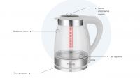 Стеклянный чайник Mirta 1042-KTT с подсветкой 2200 Вт 1.7 л (декор)