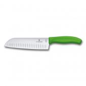 Кухонный нож Santoku Victorinox 6.8526.17L4B с воздушными карманами в блистере 17 см Зеленый
