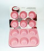 Форма для 12 гладких кексов CON BRIO 672-CB розовая 29,4х22,3х3 см