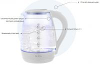 Чайник електричний Mirta 1045-KTW скляний з LED підсвічуванням 2 л 1500 Вт