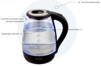 Чайник електричний Mirta 1045-KTB скляний з LED підсвічуванням 2 л 1500 Вт