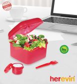 Ланчбокс с приборами HEREVIN 161450-000 Salad Box Coloured 14х14х10 см Mix