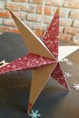 3D Звезда новогодний декор 24,5см, бежевое золото WowLand 181839 подарочная упаковка, ручная работа