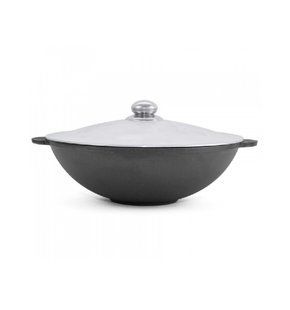 Пательня чугунна WOK з алюмінієвою кришкою 3.7л 280*96 28W-4 фото