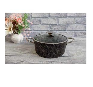 Каструля з кришкою OMS Black 4,9 л 26 см, антипригарне покриття, кришка матеріал термостійке скло, ручки метал, чорна,індукція 3116-26OMS-Black фото