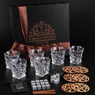 Набір камені для віскі 24шт Whiskey Stones + 6 склянок кришталь Bohemia Casablanca 300 мл WS603 фото