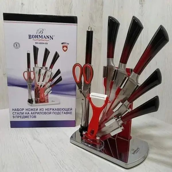 Набор кухонных ножей Bohmann Красный на акриловой подставке 8 предметов 8004-09BH-Ф фото