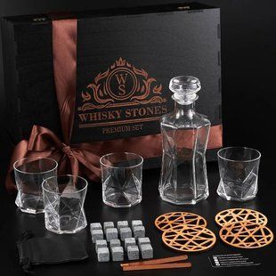 Набір камені для віскі 16шт Whiskey Stones + 4 склянки Cassiopea 330 мл + графин 800 мл WS406D фото