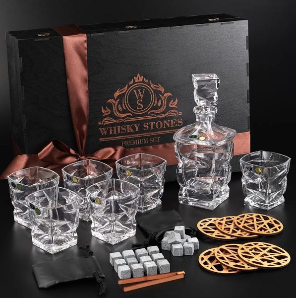 Набір камені для віскі 24шт Whiskey Stones + 6 склянок кришталь Bohemia Zig-Zag 300 мл + графин 750 мл WS609D фото