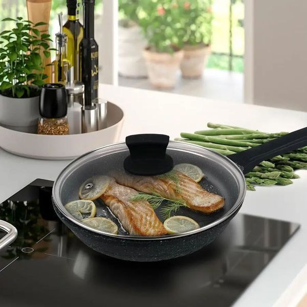 Сковорода з антипригарним покриттям та скляною кришкою Maestro Granite 24 см 1225-24м фото