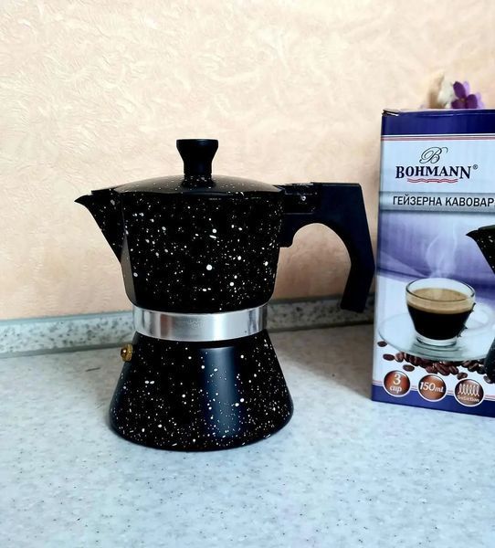 Кавоварка гейзерна Bohmann (9703BH) на 3 чашки 150 мл чорна 9703BH фото