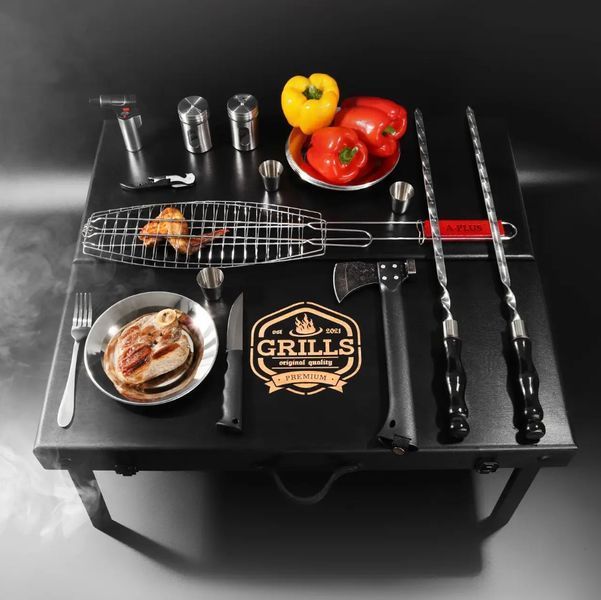 Набор для пикника на 6 персон черный огромный Grills 30 предметов G016 фото