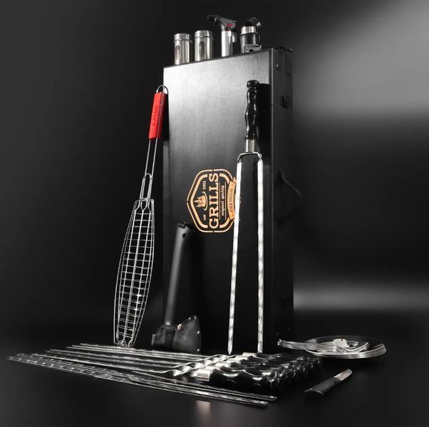 Набор для пикника на 6 персон черный огромный Grills 30 предметов G016 фото