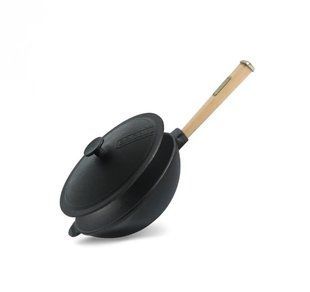 Пательня чавунна WOK з дерев'яною ручкою та чавунною кришкою2.8л 260*80мм 26WH-1 фото