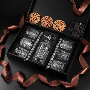 Набір камені для віскі 24шт Whiskey Stones + 6 склянок кришталь Bohemia Diamond 280 мл + графин 650 мл WS604D фото