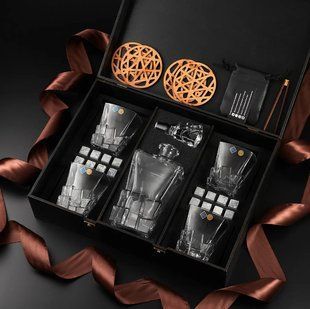 Набір камені для віскі 16шт Whiskey Stones + 4 склянки кришталь Bohemia Crack 310 мл + графин 900 мл WS408D фото