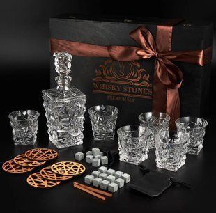 Набір камені для віскі 24шт Whiskey Stones + 6 склянок кришталь Bohemia Glacier 350 мл + графин 900 мл WS605D фото