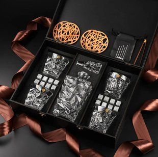 Набір камені для віскі 16шт Whiskey Stones + 4 склянки кришталь Bohemia Glacier 350 мл + графин 900 мл WS405D фото