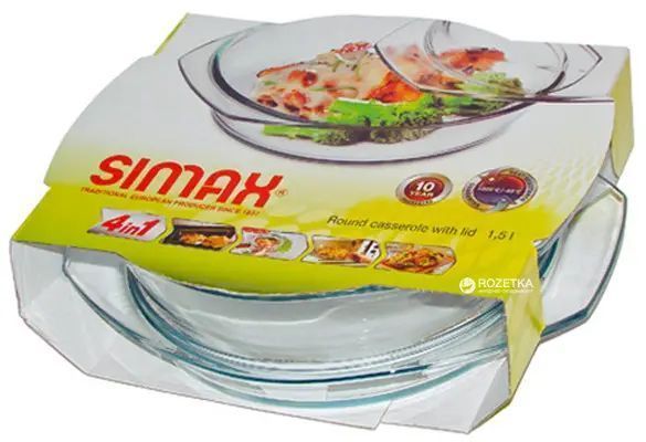 Каструля для запікання кругла Simax 1.5 л жаростійке скло 6106-6116-Ф фото