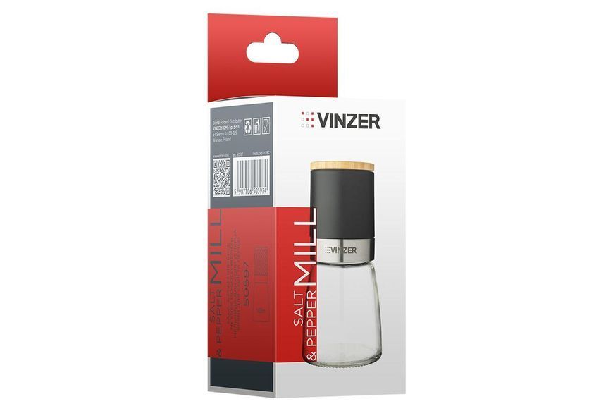 Мельница (измельчитель) для соли и перца Vinzer Цвет: прозрачный 50597 фото